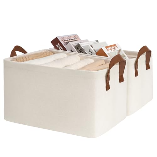 CHICVITA Storage Bins for Shelves, Closet Bins for Organization, Storage Baskets for Towels, Rectangle Basket for Bedroom, Collapsible Storage Bins, 14 ¾" L x 10 ¼" W x 8 ¼" H, Beige, 2-Pack