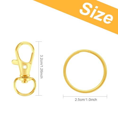 50PCS Metal Lobster Claw Clasp with Key Rings, 25PCS Keychains Clips Hooks and 25PCS Key Chain Rings, Keychain Accessories, Keychain Rings Making kit for Crafts, Gold