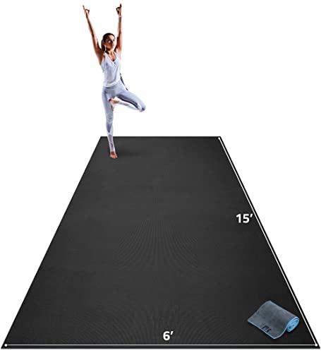 Gorilla Mats Premium Extra Large Yoga Mat – 15' x 6' x 8mm Extra Thick & Ultra Comfortable, Non-Slip Barefoot Exercise Mat – Works Great on Any Floor for Stretching, Cardio or Home Workouts