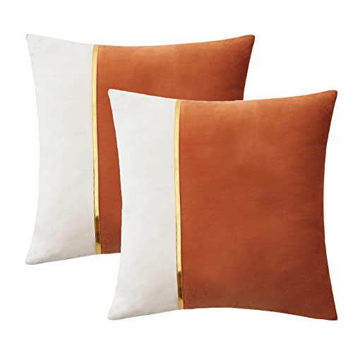 MIULEE Pack of 2 Decorative Patchwork Velvet Throw Pillow Covers with Gold Leather Square Soft Solid Pillowcases Couch Pillows Cushion Covers for Bed Sofa Living Room 12 X 20 Inch Black