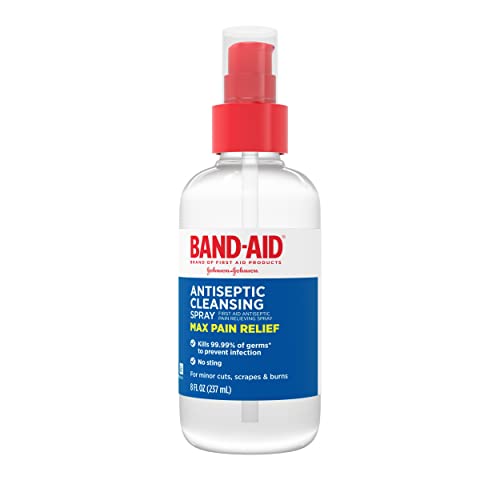 Band-Aid Brand Antiseptic Cleansing Spray, First Aid Antiseptic Spray Relieves Pain & Kill Germs, with Benzalkonium Cl Wound Antiseptic & Pramoxine HCl Topical Analgesic, 2 x 8 fl. oz