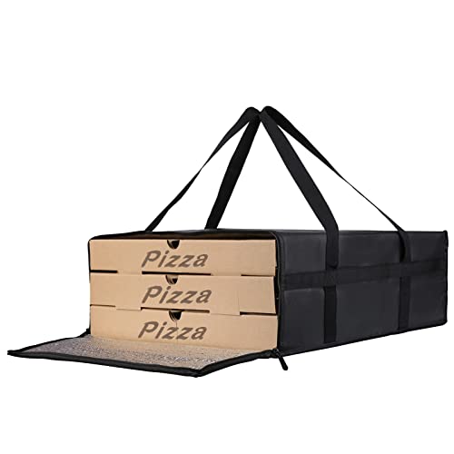 Bodaon Insulated Pizza Delivery Bag, 24" x 24" x 14" Pizza Warmer Bags for Carry Hot, Doordash Bag, Food Warmers for Parties, Pizza Pack Insulation, Pizza Carrier for Door Dash/Grubhub, Black, 1-Pack