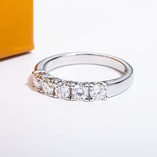 AimiIee Moissanite Wedding Band Half Eternity Rings D Color VVS1 Clarity Round Brilliant Cut S925 Sterling Silver Stackable Eternity Band for Women Men with Certificate(9)