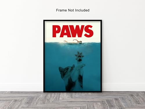 Poster Master Popping Cat Poster - Seascape Print - Altered Art - Trendy Art - Pop Art - Gift for Men, Women & Animal Lover - Funny Decor for Bedroom, Ocean or Beach House, 18x24 Unframed Wall Art