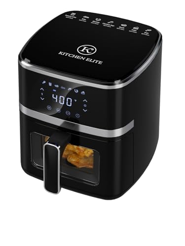 Kitchen Elite Air Fryer Oven 5.28 Qt, 7-in-1 Digital Display Compact Cooker with Easy View Windows,Space-saving, Nonstick and Dishwasher Safe Basket, Black