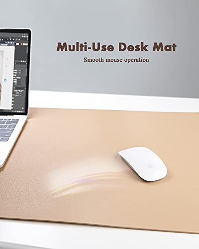 YSAGi Double-Sided Desk Pad, 35.4"x17"Leather Desk Mat, Eco Cork Desk Pad Protector,Large Mouse Pad,Waterproof Desk Blotter for Office/Home(Khaki)