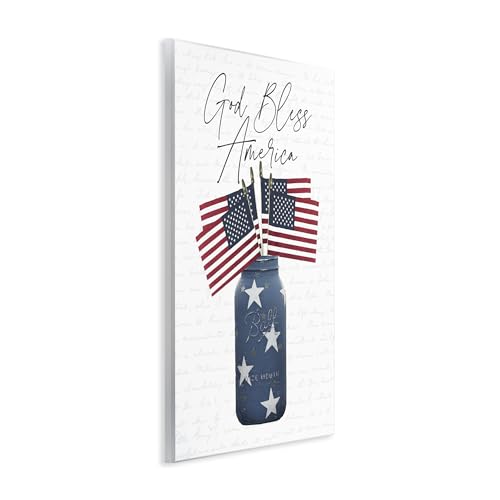 Stupell Industries Patriotic God Bless America Country Quote Jar Flags, Designed by Lettered and Lined Wall Art, 10 x 15