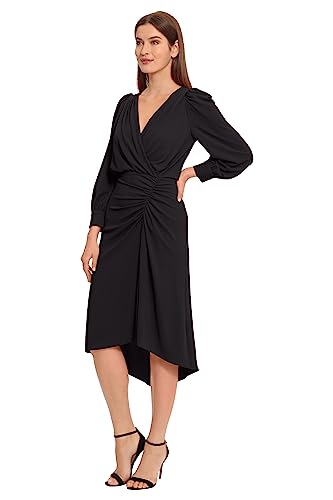 Maggy London Women's Long Sleeve Catalina Crepe Dress Workwear Event Guest of Wedding, V-Neck-Black
