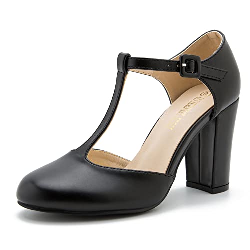 Women's T-Strap Block Chunky Heel Mary Jane Pumps Cut Out Wedding Dress Shoes Glitter Silver US 6.5