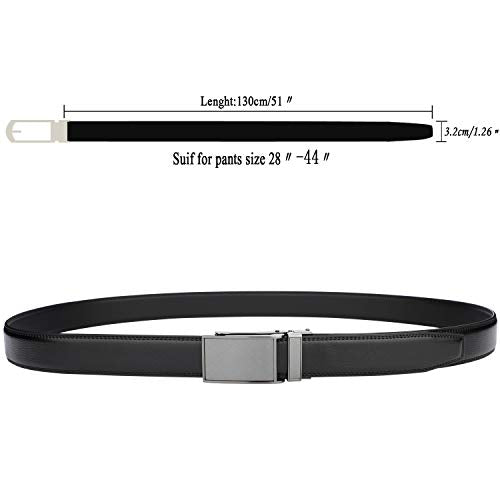 HIMI Men's Comfort Genuine Leather Ratchet Dress Belt with Automatic Click Buckle (Suit Pant Size 28"-44", Style 1 -Black)