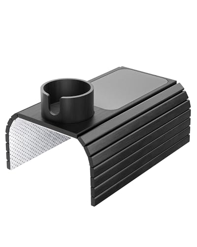 BS-VOG Couch Cup Holder, Couch Arm Tray with 360° Rotating Drink Holder, Foldable Anti-Slip Couch Arm Table, Sofa Armrest Tray Clip on Wide Couches for Eating, Snacks, Remote (Gray)