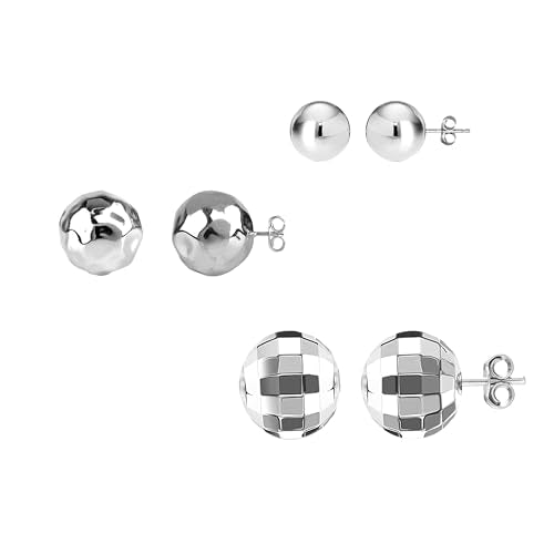 Charmsy Set of 3 Pairs 925 Sterling Silver Classic Rose-Gold Plated Ball-Post Stud Earrings for Girl Teen Women 3mm 6mm 8mm