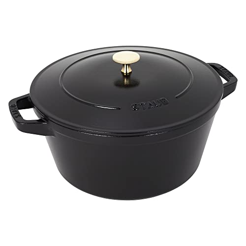 STAUB Cast Iron Set 4-pc, Stackable Space-Saving Cookware Set, Dutch Oven, Skillet, Grill Pan & Ceramic Baking Dish Set, 3pc, Cherry