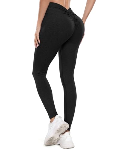 SEASUM Viral V Back Leggings for Women Curves Scrunch Butt Lifting Workout Yoga Pants High Waisted Gym Booty Tights Heather Navy Blue S