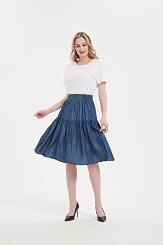 Tronjori Womens A Line Lightweight Tencel Denim Tiered Short Skirt Knee Length (XS, Light Blue)