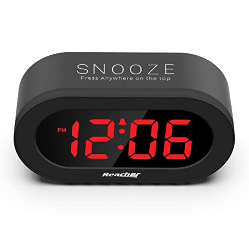 REACHER Small LED Digital Alarm Clock with Simple Operation, Full Range Brightness Dimmer, USB Phone Charger Port, Easy Snooze, Adjustable Alarm Volume, Outlet Powered for Bedrooms Bedside(Black)