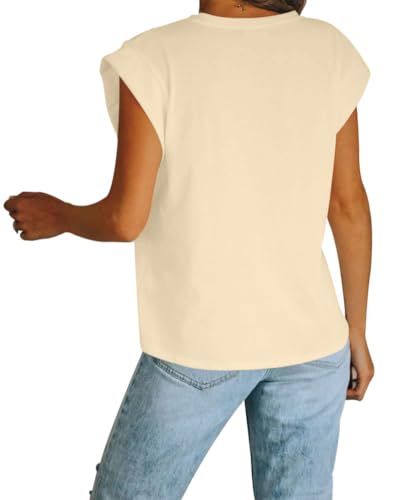 Women's Cap Sleeve Tank Top Crew Neck T Shirts Loose Fit Basic Summer Casual Tee Tops Yellow