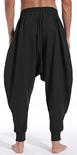 PACEIADTA Men Elastic Waist Harem Pants Loose Drawstring Drop Crotch Trousers (3X-Large, White-2)