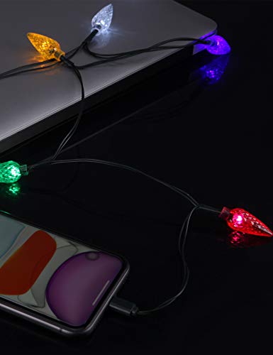 LED Christmas Light Phone Charger Cord USB Charging Cable Gift for Phone 14/13/12/11 Pro/XS/XS Max/XR/X/8 Plus/ 8/7 Plus/7s Plus/6s/6/5s/5c/5Pad with 10 Lights Christmas Decorations (Black)