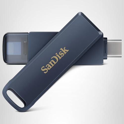SANDISK 256GB Phone Drive for iPhone - USB-C and Lightning - Compatible with iPhones, iPads, Mac, and USB-C Devices - Made for iPhone Certified - Metallic Blue Finish - SDIXD0N-256G-GN6NE