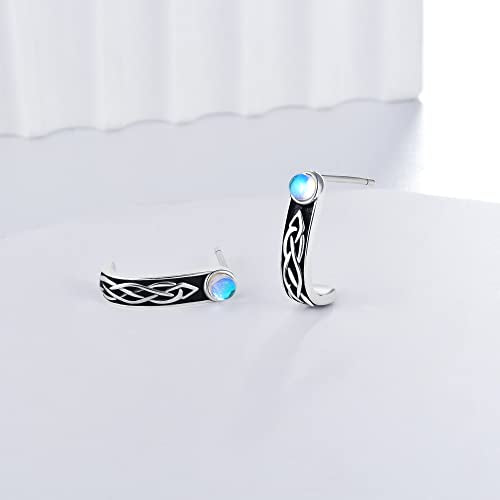 Celtic Knot Earrings 925 Sterling Silver Celtic knot created moonstone stud Earrings Celtic half hoop stud earrings Irish Celtic stud for Women