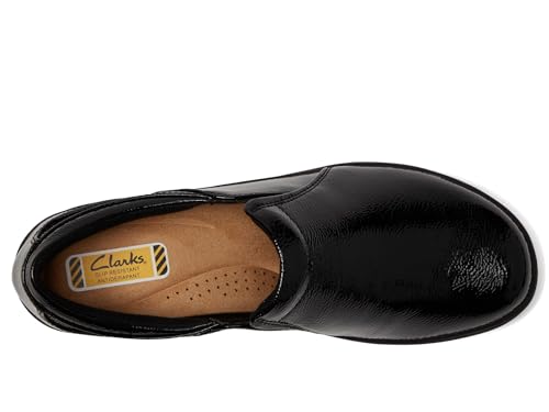 Clarks Women's Talene Pace Loafer, Black Crinkle Patent Synthetic, 8