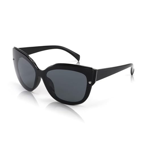 FEISEDY Cat Eye Sunglasses Polarized for Women Men,Rimless Mirrored Sunglasses, Oversized, Trendy Retro Sun Glasses B2796 Bright Black/Black Gray