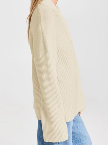 Danedvi Womens Collared Cardigan Sweaters Oversized Ribbed Knit Open Front Button Up Bell Sleeve Outwear Grey