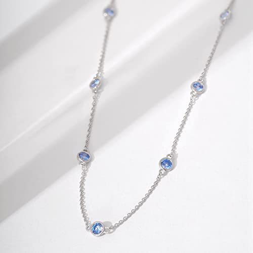 Amazon Essentials Platinum Plated Sterling Silver Station Necklace set with Infinite Elements Cubic Zirconia (6mm), 36" (previously Amazon Collection)