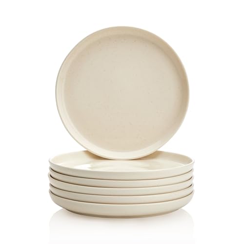 Porcelain 7.4 Inch Dessert Plates Set of 6 - Salad Modern Appetizer Plates - Dishwasher, Microwave, Oven Safe, Smooth Glaze, Scratch Resistant, Beige