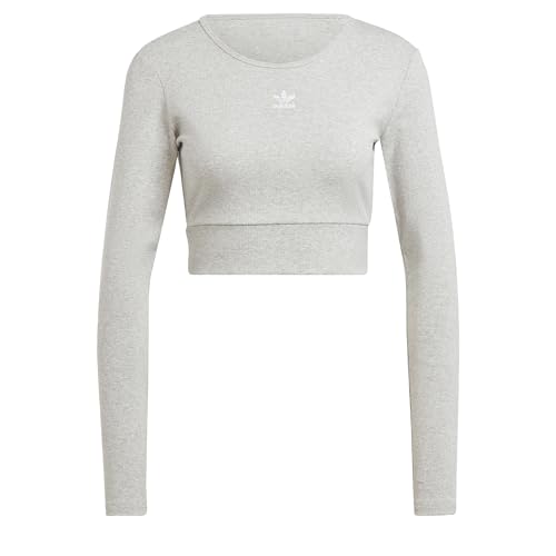 adidas Originals Women's Essentials Ribbed Long Sleeve T-Shirt, Medium Grey Heather, Small