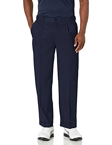 PGA TOUR Men's Flat Front Printed Golf Pants, Blurred Plaid Black Iris, 38W x 32L