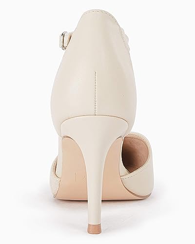 Coutgo Women's Closed Toe High Heels Ankle Strap Stiletto Sexy Pumps Wedding Dressy Shoes, Beige, Size 6