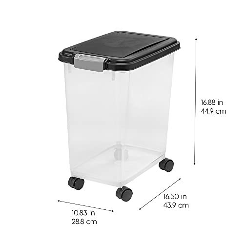 IRIS USA Airtight Dog Food Storage Container, Up to 30 lbs, Attachable Wheels, for Dog Cat Bird and other Pet Food Storage Bin, Keep Fresh, Easy Mobility, BPA Free, Black