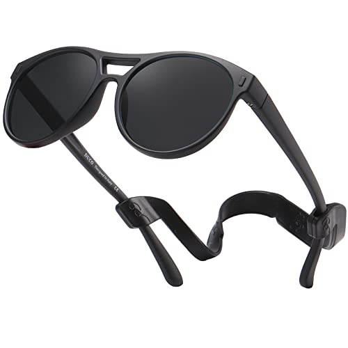 DUCO Sunglasses for Kids Boys Girls UV Protection Vintage Flexible Safety Polarized Sun Glasses with Strap DK030