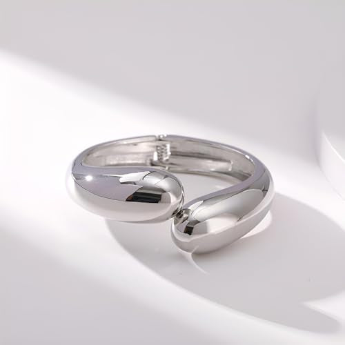 GREICHFAN Silver Chunky Waterdrop Bangle Bracelets Minimalist Bracelets Bangle for Women