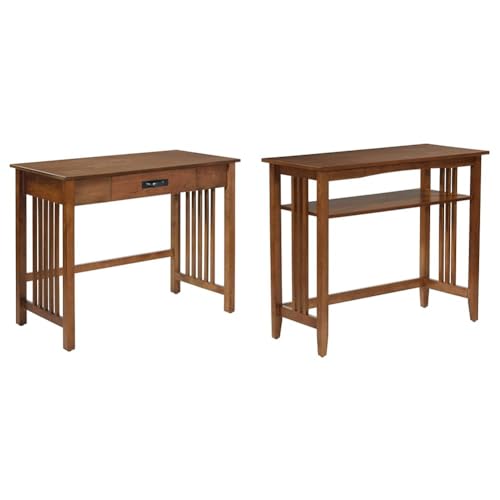 Office Star Products OSP Home Furnishings Sierra Mission Desk and Sofa Table Bundle, Ash Brown