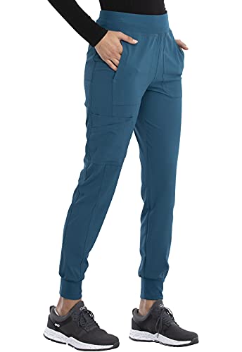 Cherokee Women's Medical Scrub Jogger Pant Mid Rise with 7 Pockets and Knit Waistband and Interior Elastic - CK011, XL, Wine