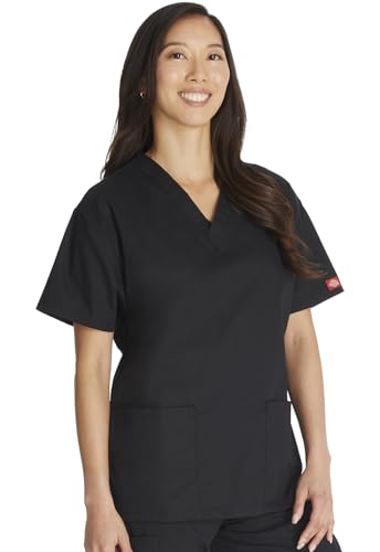 Dickies womens Signature 86706 Missy Fit V-neck Top (Size 2x-5x) medical scrubs shirts, Teal Blue, 5X-Large Plus