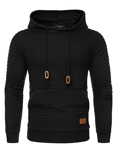 COOFANDY Men's Sweatshirt Pullover Long Sleeve Hipster Drawstring Pleated Hoodies with Kanga Pocket, Wine Red, Medium