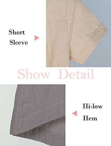 Minibee Women's Cotton Linen Short Sleeve Tunic/Top Tees (M, Beige)