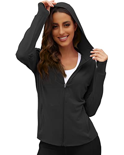 We1Fit Women's UPF 50+ Sun Protection Jacket Zip Up Hoodie Lightweight Shirts for Workout Rose Red