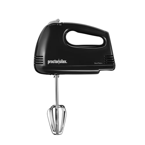 Proctor Silex Easy Mix 5-Speed Electric Hand Mixer with Bowl Rest, Compact and Lightweight, 100 Watts of Peak Power, Black (62507PS)