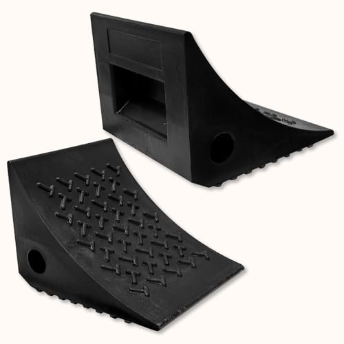 SECURITYMAN Heavy Duty Wheel Chocks (2 Pack) - Durable, Non-Slip, Solid Rubber Wheel Chocks for Boat Trailers, RV, Truck, Camper - Grip on All Surfaces - Trailer Wheel Chocks - Black