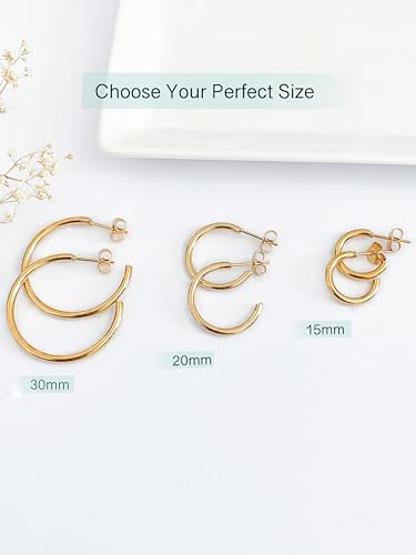 Altitude Boutique Small Gold Hoop Earrings For Women | 18kt Gold Plated Thin Tube Earrings | Lightweight, Hypoallergenic Chunky Gold Open Hoops (Gold 15mm)