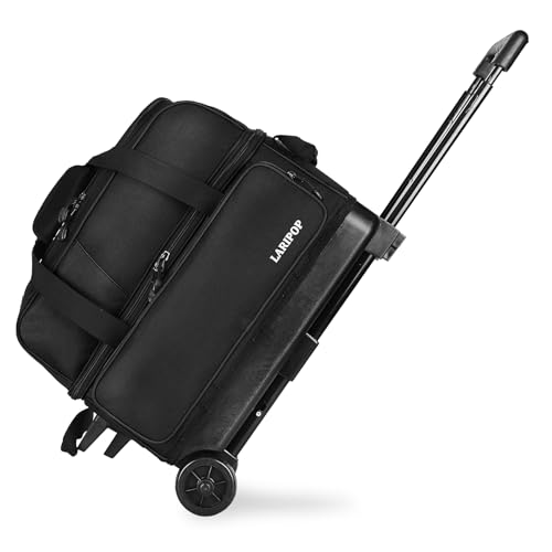 LARIPOP Dual Roller 2-Ball Bowling Bag, Featuring a Separate Large Shoe Compartment Capable of Accommodating Bowling Shoes, a 3-Section Telescopic Handle that Extends Up to 40" Designed for Travel.