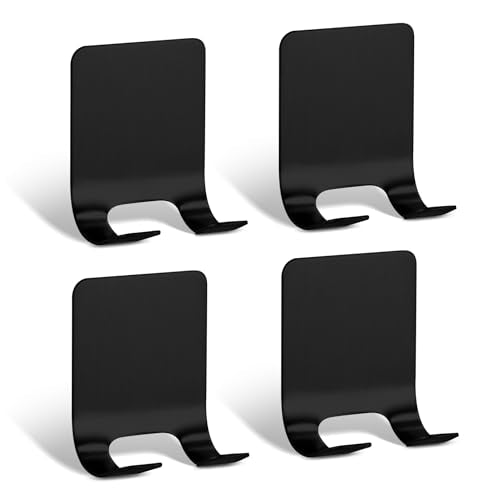 Razor Holder Shaver Hook Hanger Stand Self Adhesive Stainless Steel Utility Storage Hook Shower Hook For Razor Bathroom Kitchen Organizer For Plug Robe Towel Loofah Bathrobe Coat-4 Packs (Black)