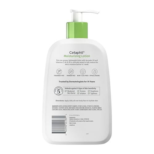 Cetaphil Hydrating Moisturizing Lotion for Normal to Dry, Sensitive Skin, 16 oz + Travel Size Gentle Skin Cleanser 2 oz