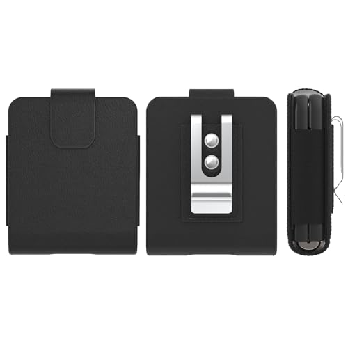 for Motorola Razr 2023 Case,Motorola Razr Plus 2023 Case,Samsung Galaxy Z Flip 5/4/3 Phone Pouch Holster Belt Case, Leather Pouch with Metal Clip for Phone Holster Case for Galaxy Z Flip 5,Black