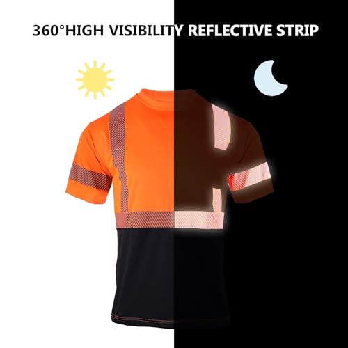 FONIRRA Hi Vis Safety T Shirt for Men Class 2 ANSI Reflective High Visibility Short Sleeves Work Shirt with Black Bottom(Blue,S)